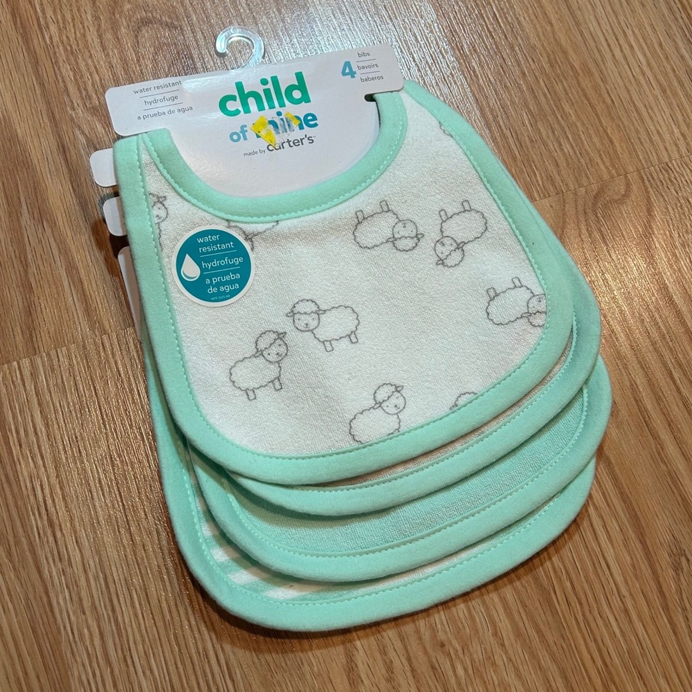 Child of Mine by‎ Carters Baby Bibs 4 Pack Mint Green Sheep Stripes